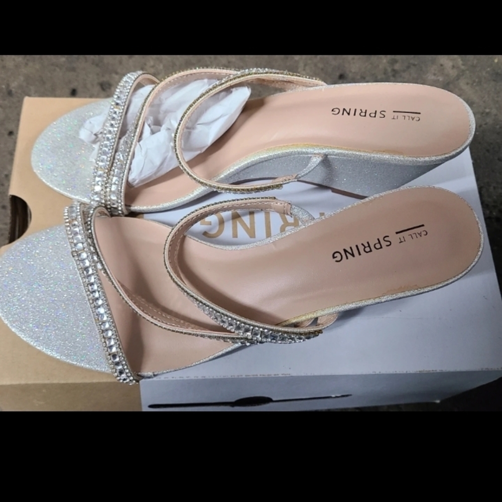 Call It Spring Women's Sparkle Slingback Heels in Silver